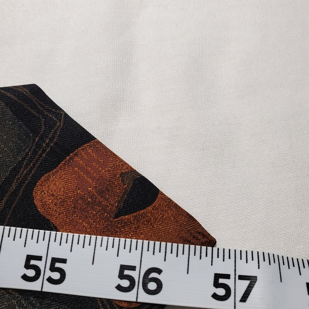 David Lawrence Elegant Artsie Chunkie Geometric Tie - Orange and Gray Squares - Picture 3 of 4